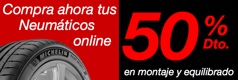 Compra ahora tus neumaticos online con un 50% descuento en montaje y equilibrado.