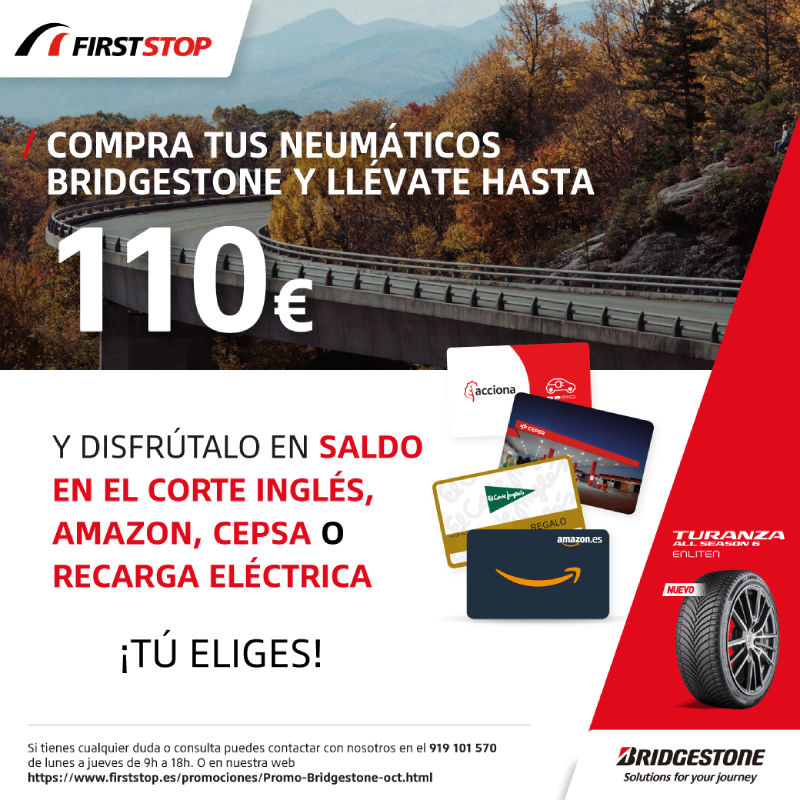 Llévate hasta 110€ con tu cambio de neumáticos Bridgestone