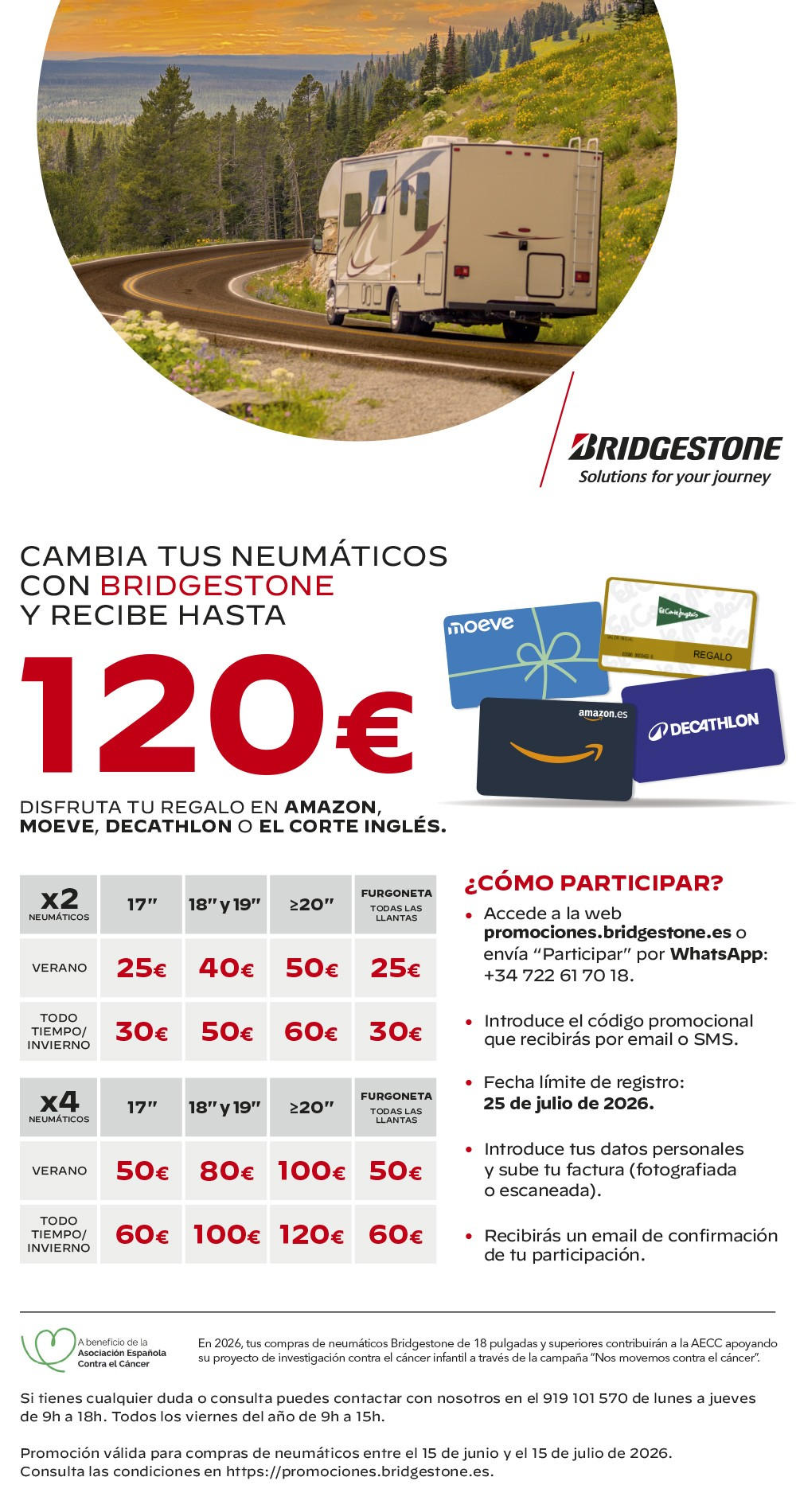 Llévate hasta 120€ al montar neumáticos Bridgestone